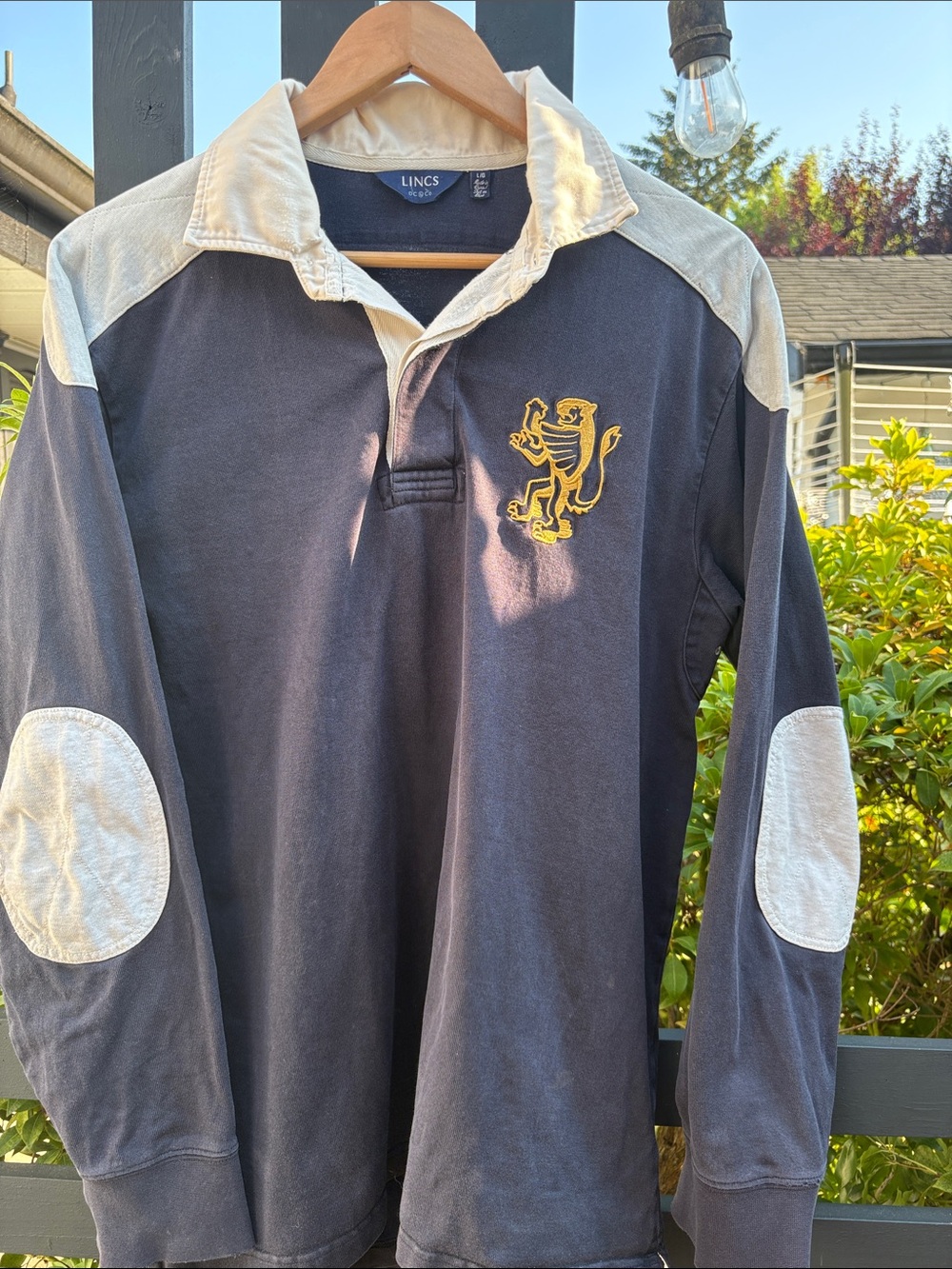 LINCS Navy Rugby Shirt with Cream Accents and Gold lion Crest